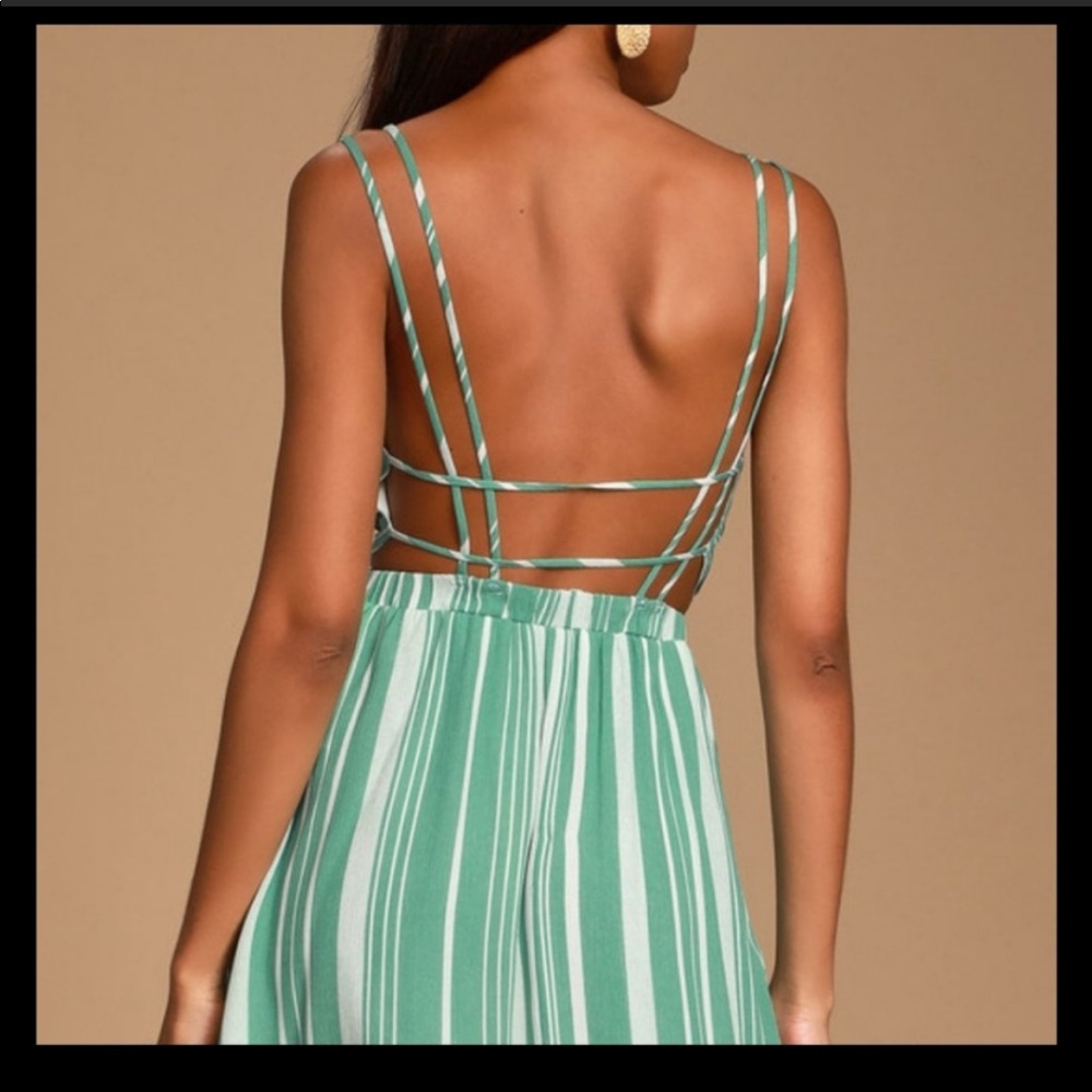NWT Lulu’s Oceanside Adventure Green and White Striped Dress